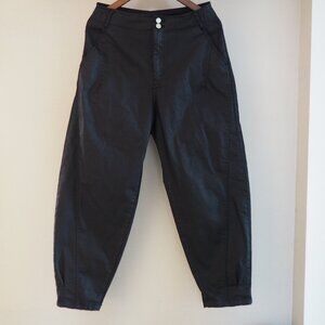 New! ZARA waxed slouchy balloon black ankle crop jeans pants high rise waist 6